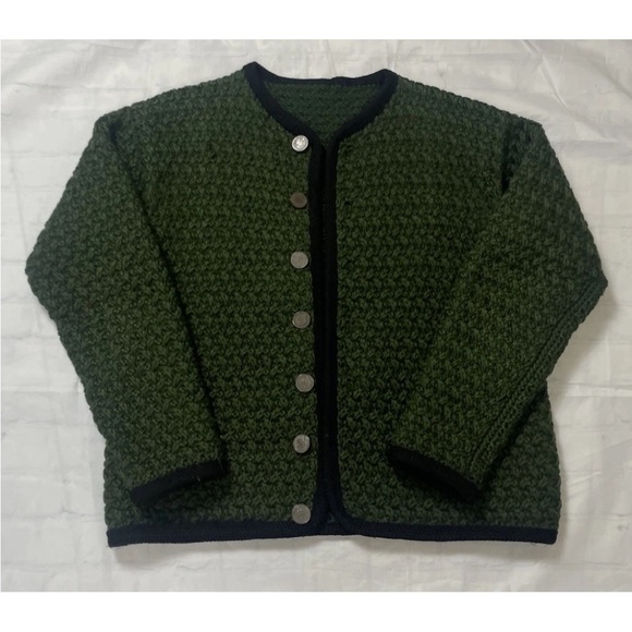 Green Garden Party Heavy Knit Sweater Button Down Over Coat Blazer Jacket Woman - Picture 13 of 15